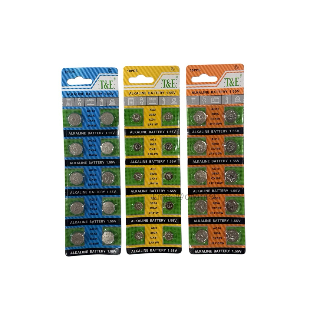 ถ่านกระดุมLR44/LR41/LR1130 1.5V T&Eแผง10ก้อน ของใหม่ออกใบกำกับภาษีได้
