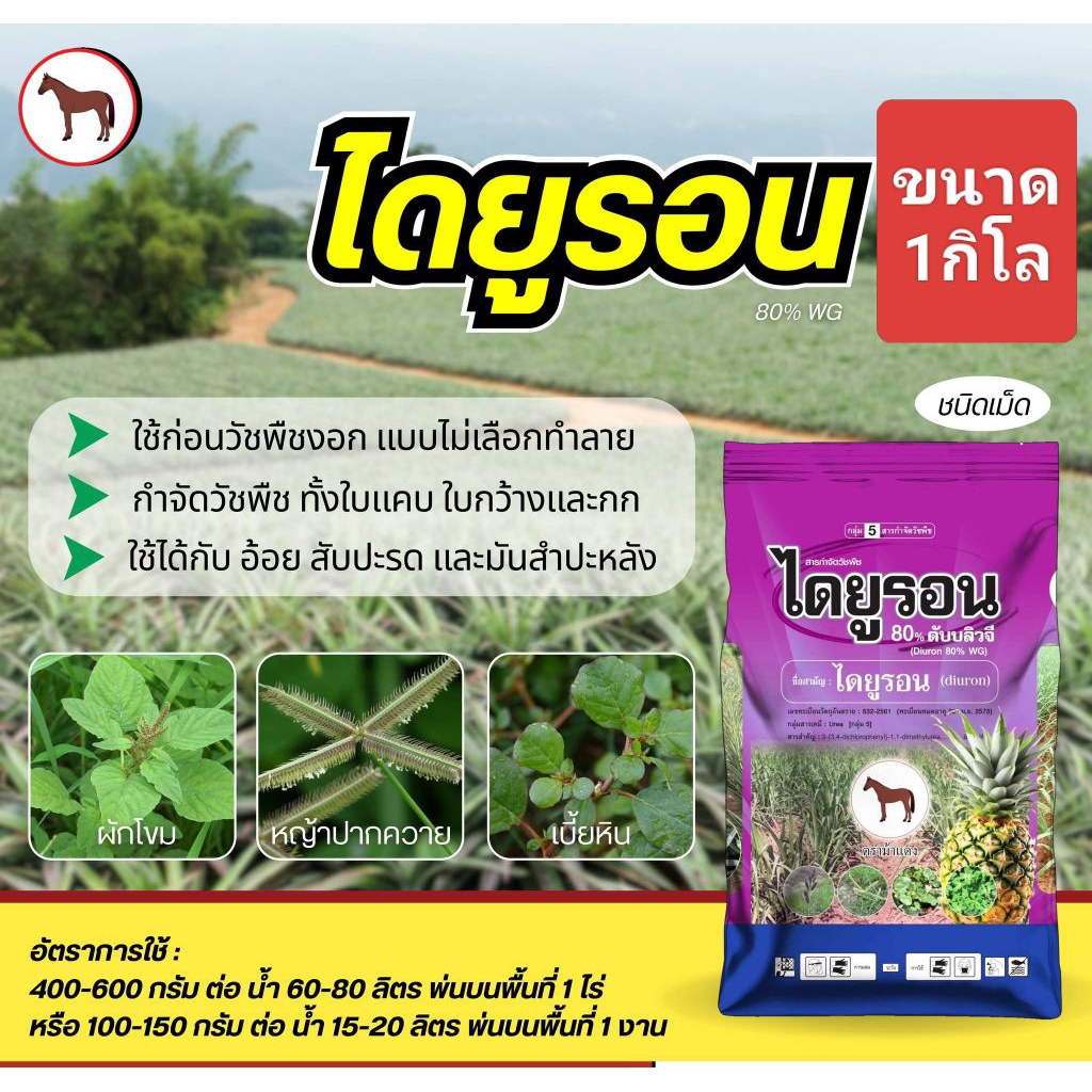 ไดยูรอน80%WG(1กิโล ชนิดเม็ด)กำจัดหญ้าในสับปะรด อ้อย มัน
