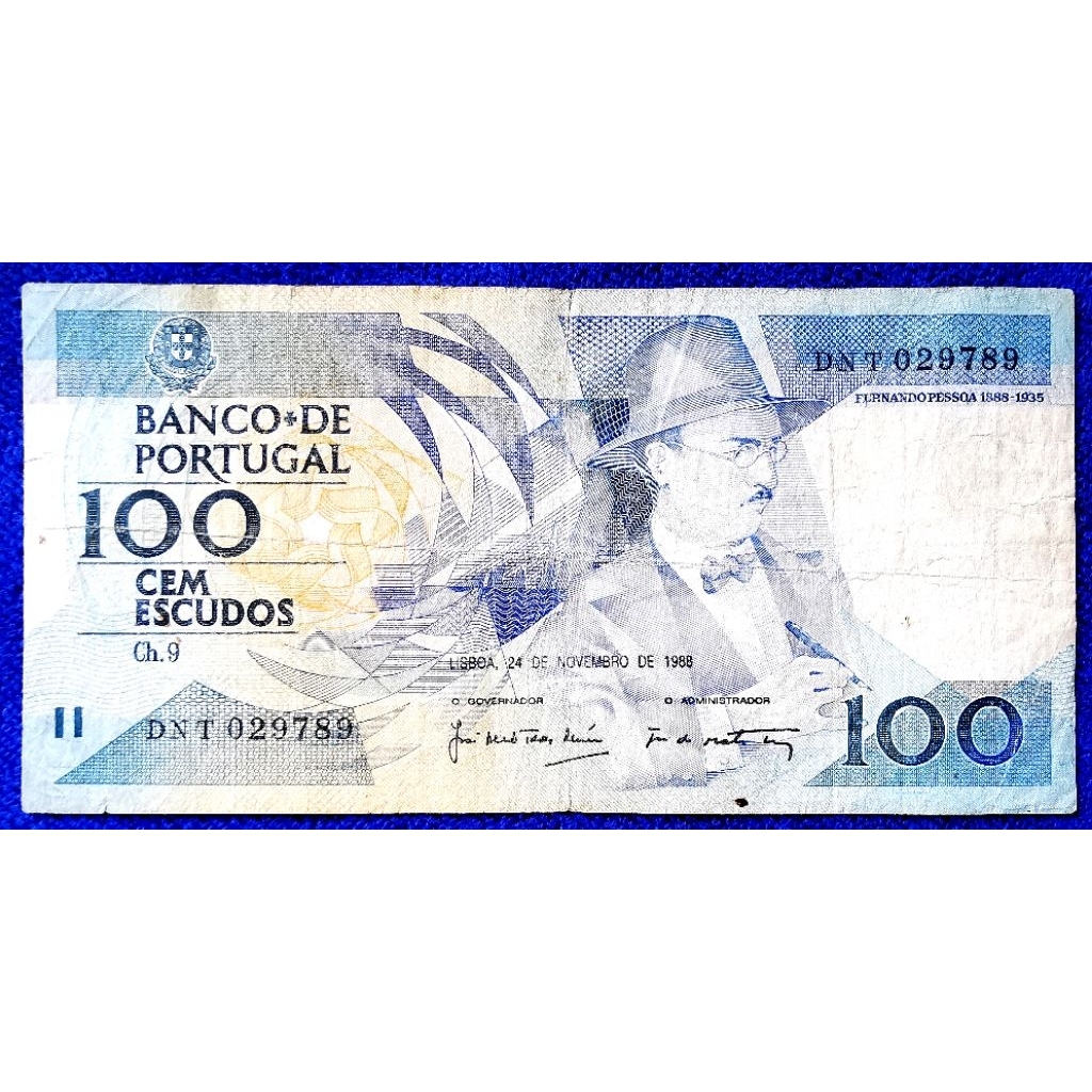 แบงก์​โปรตุเกส​ Portugal,​ 100 Escudos,​ (Fernando Pessoa), ใช้แล้ว, B1421