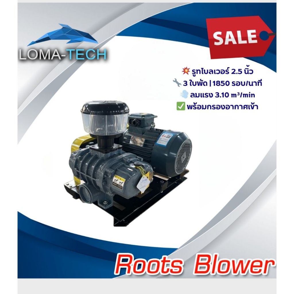 รูทโบลเวอร์ Roots Blower ขนาด 2.5 นิ้ว กรองสั้น 3 ใบพัด
