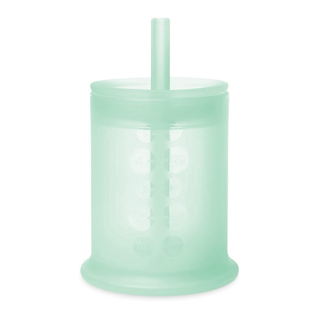 Olababy แก้วซิลิโคนมีหลอด ฝึกดื่มน้ำเด็ก 5 oz | หัดดื่มเอง BLW 6 เดือนขึ้นไป | สี Mint นุ่ม ปลอดภัย 