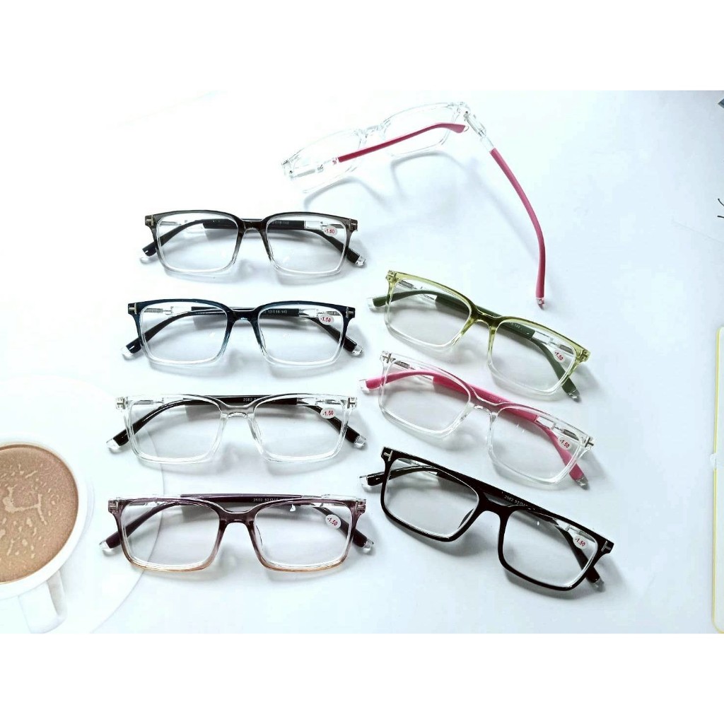 แว่นสายตาสั้น ทรงเหลี่ยม กรอบพลาสติก ขาสปริง -50ถึง-400 รุ่น 2502