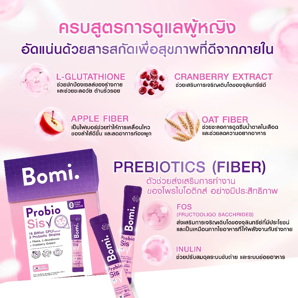 Bomi Probio Sis (14x3g) โพรไบโอติกส์ 3 สายพันธุ์เฉพาะ ดูแลสมดุลช่องคลอด และจุดซ่อนเร้น thumbnail 7
