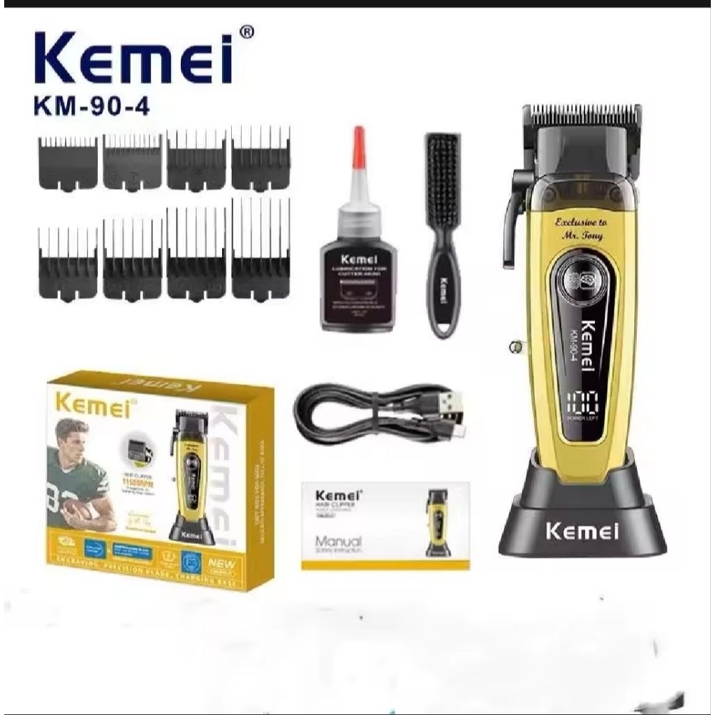 ปัตตาเลี่ยน KEMEI km90-4 ปัตตาเลี่ยนตัดผม ไร้สาย เสียงเงียบ มาพร้อมแท่นชาร์จ 11500 รอบ มาใหม่