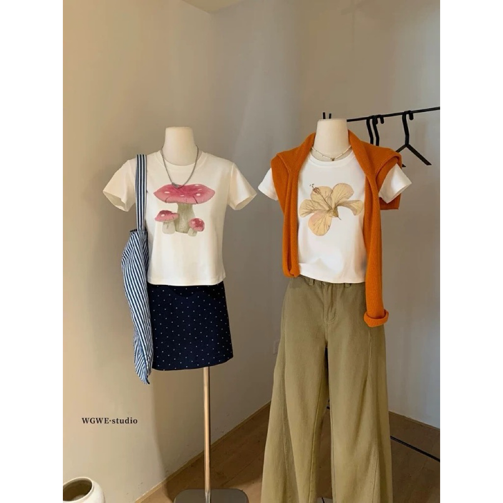 WG.WE 5809 🍄🌼 เสื้อยืดคอกลม สกรีนหน้าบอกเลยรุ่นนี้น่ารัก - รูปที่ 2