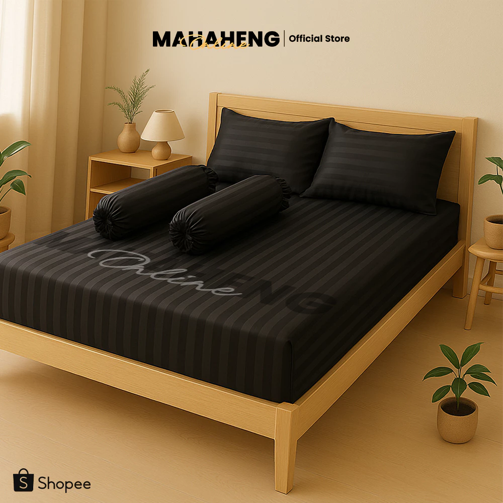 MAHAHENG ชุดผ้าปูที่นอน ลายริ้วซาติน นุ่มลื่น ระบายอากาศ ขนาด 3.5 / 5 / 6 ฟุต (ไม่รวมผ้าห่ม)