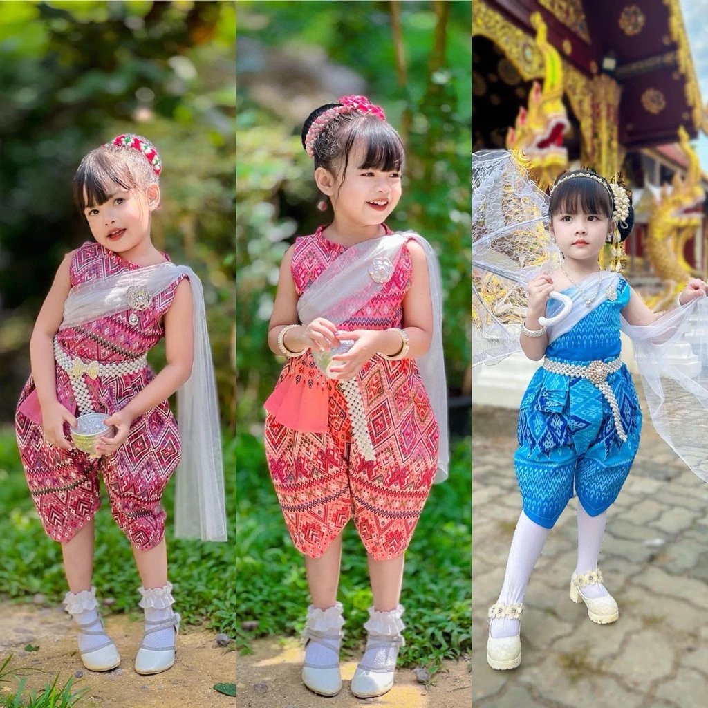 🌸ชุดไทยประยุกต์ผ้าฝ้าย คุณหนูคุนใจน่ารักมาก🎀สดใส สมวัย❤️