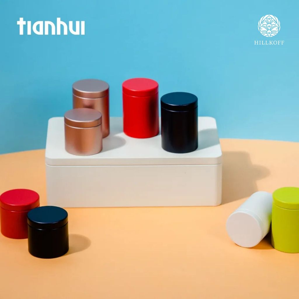 Hillkoff : Round Tin Canister 47 series กระป๋องขนาดพกพา กระปุก ทรงกระบอก สำหรับใส่ ชา กาแฟ แข็งแรงทนทาน ปิดสนิท สูญญากาศ