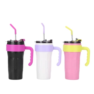 Jumper แก้วเก็บความเย็น แก้วเก็บอุณหภูมิ 800 ml.สแตนเลส 304 Food Grade พร้อมด้ามจับ หลอดดูดและฝาปิด