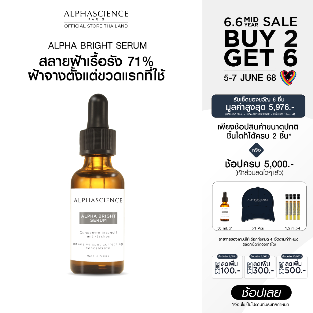 ALPHASCIENCE ALPHA BRIGHT SERUM เซรั่มสลายฝ้าเรื้อรัง ลดจุดด่างดำ ผิวกระจ่างใส
