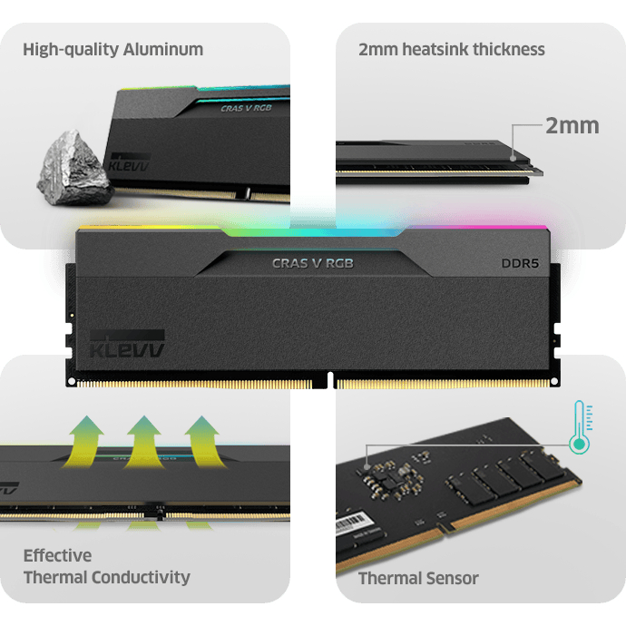 KLEVV CRAS V RGB DDR5 Gaming OC Memory – Ram 64GB (32GBx2) 6400MHz