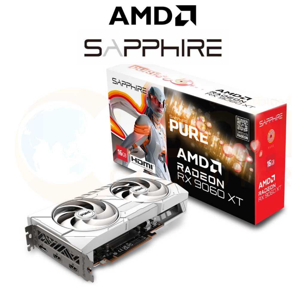 VGA การ์ดจอ SAPPHIRE PURE AMD RADEON RX 9060XT GAMING OC 16GB -  ประกันศูนย์ 3 ปี