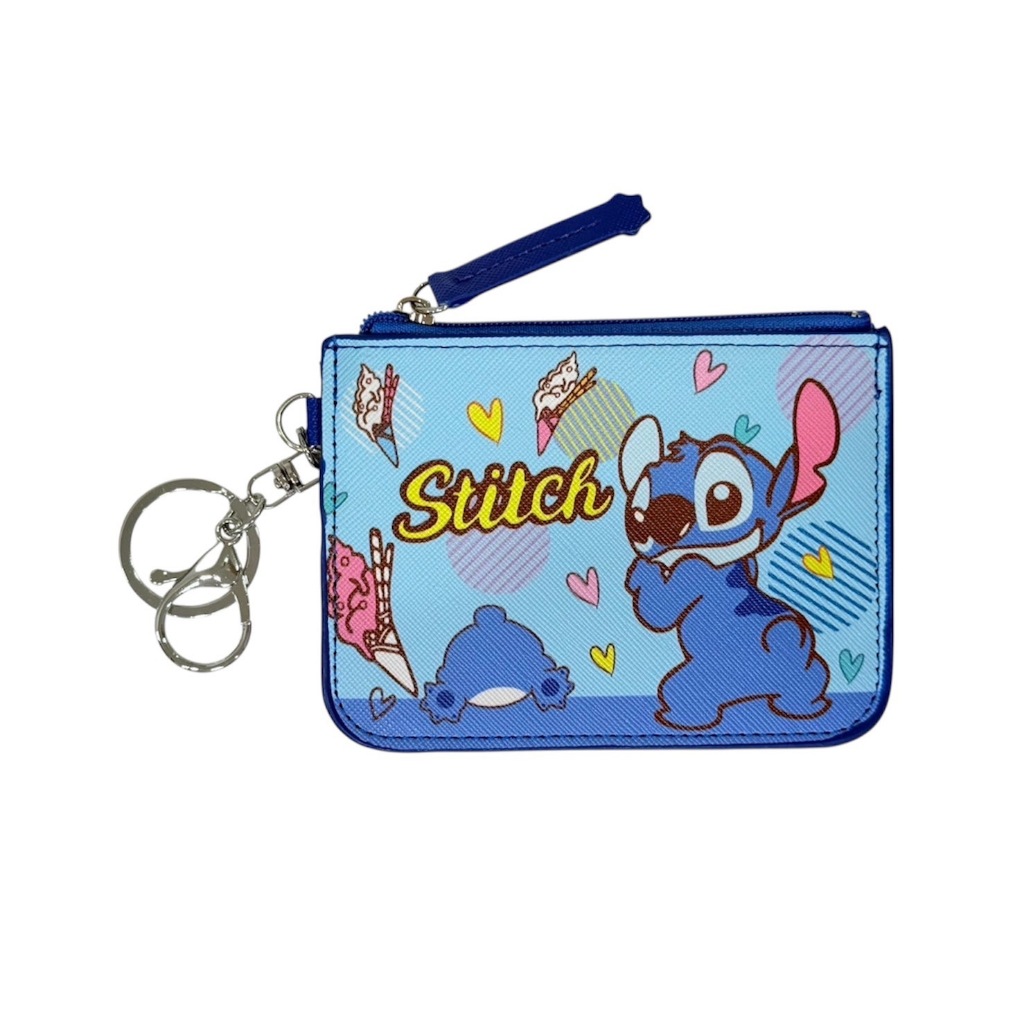 STITCH AB กระเป๋าใส่บัตร และ ช่องใส่บัตร มีซิป ก้ามปู ห่วง เอนกประสงค์ ลาย สติทซ์ stitch สีฟ้า สวยงาม ขนาดbody 9x12cm
