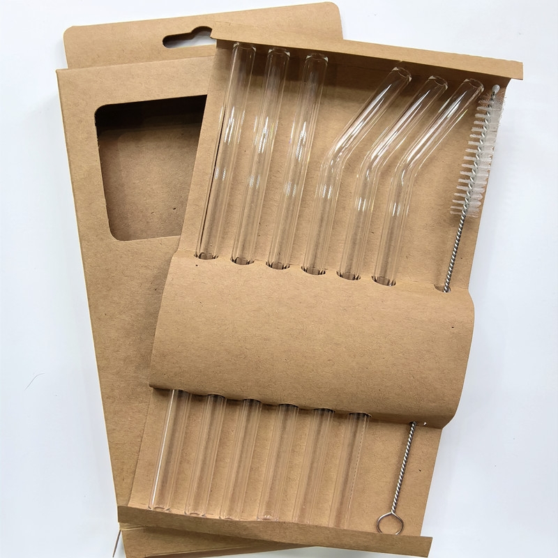 【COD】7PCS หลอดแก้วดูดน้ำ 20cm หลอดแก้วเยติ Glass Straws Set ยาว แปรงล้างหลอด ใช้ซ้ำได้