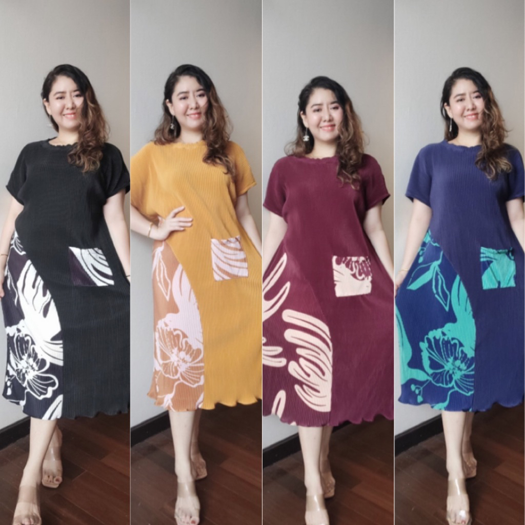 ชุดเดรส Graphic PleatedDress ชุดพลีท ชุดพลีทพิมพ์ลายb11 ชุดเดรสยืดลายสวยชุดเดรสใส่ออกงาน ชุดใส่เที่ยวทะเล ชุดทำงาน