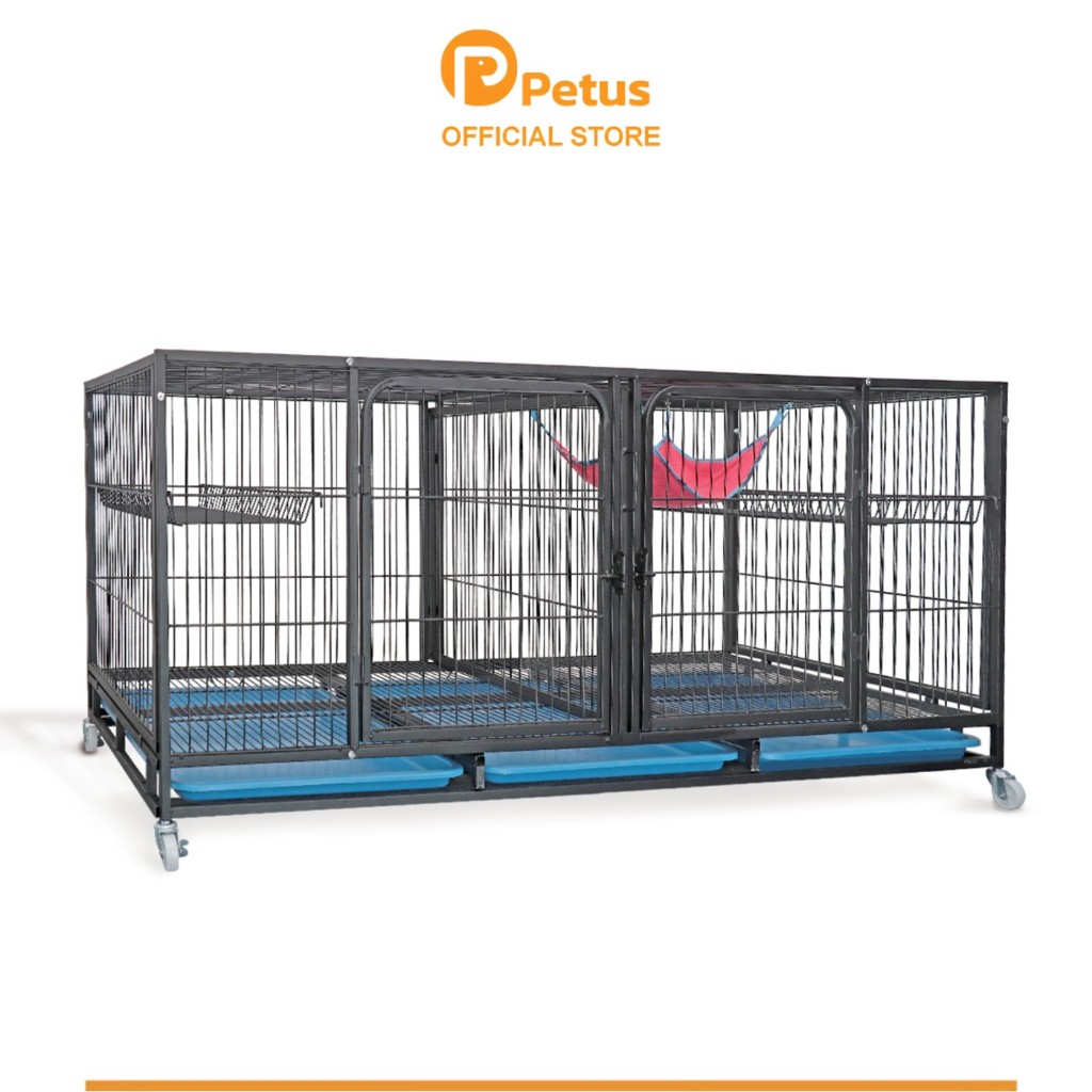 Petus กรงแมวขนาดใหญ่ 1 ชั้น ซี่ห่าง 3 ซม. กรงแมว มีล้อ สามารถวางซ้อนกันได้ขนาด 160x68x68 ซม.Cat Cage