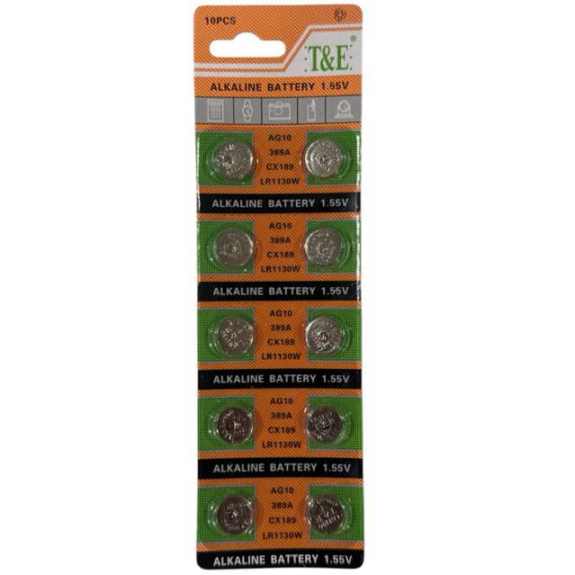 ถ่านT&E LR1130/AG10/389 1.5V แพค10ก้อน ของใหม่/ไฟแรง