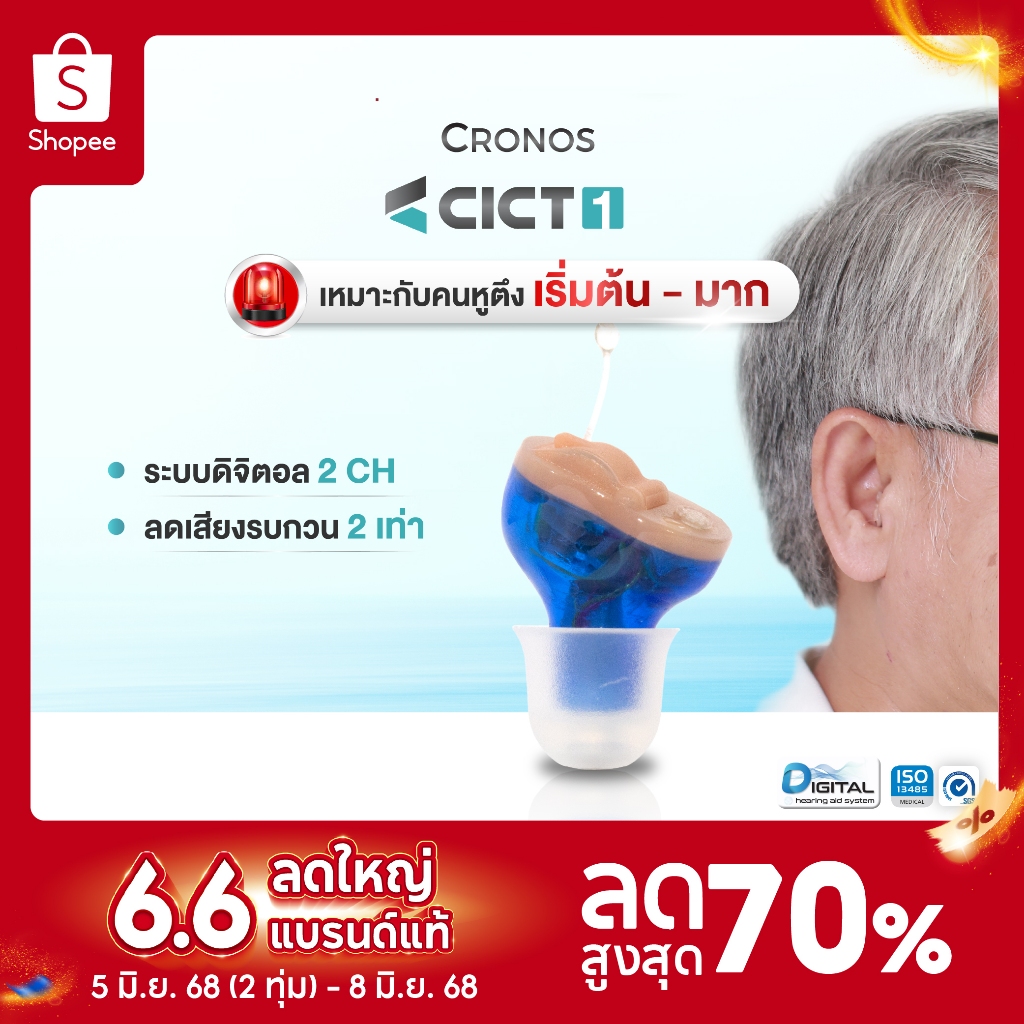 เครื่องช่วยฟัง ดิจิตอล CRONOSรุ่น CICT1 ขนาดเล็กที่สุด ปกปิดแทบมองไม่เห็น ช่วยขยายเสียง ลดเสียงรบกวน