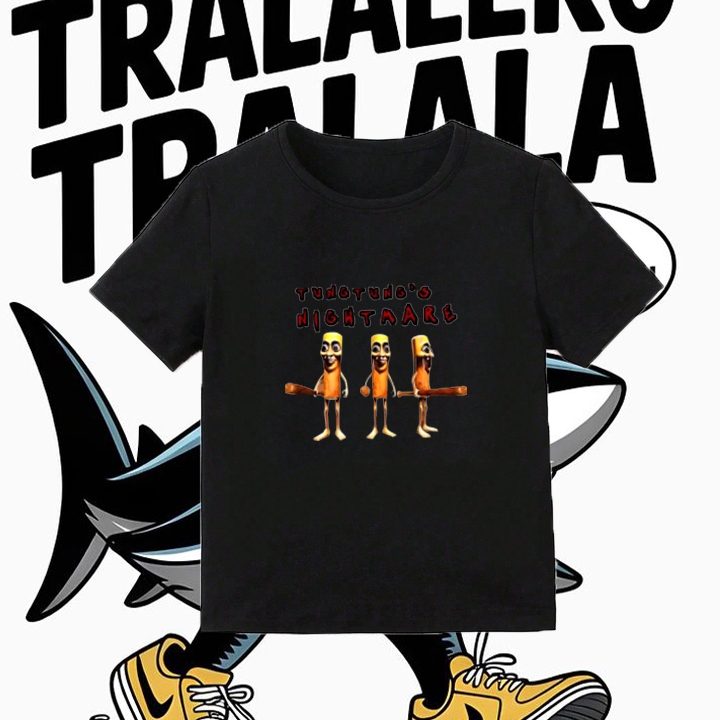 Kids เสื้อยืดเด็กตลก Tung Tung Tung Sahur Printed T-shirt เด็กพิมพ์น่ารักแขนสั้น children T Shirtเสื