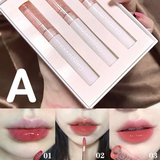 Cappuvini 3 สี/เซต ลิปกลอส ลิปเนื้อดี ติดทนนาน ลิปสติก นู้ด