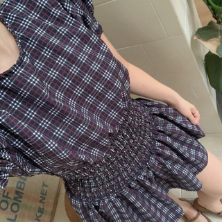 Scott dress ชุดมินิเดรสลายสก็อต~แขนพองสีสวย แต่งสม็อครอบตัวทำให้ยืดได้เยอะมาก กระโปรงจับจีบ ดูพองสวย