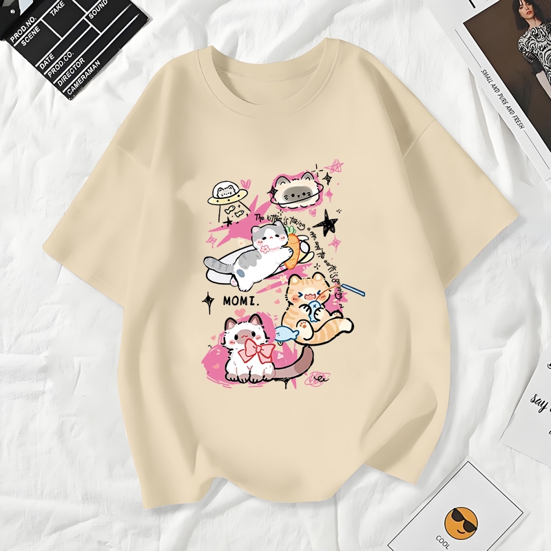 เสื้อยืดผู้หญิงแฟชั่นสาวลายการ์ตูนน่ารักฤดูร้อนเสื้อผ้าแฟชั่นส่วนเกาหลีสวมใส่สบายมาก#A191