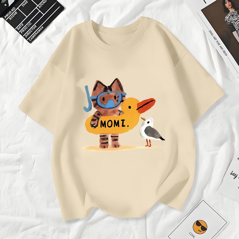 เสื้อยืดผู้หญิงแฟชั่นสาวลายการ์ตูนน่ารักฤดูร้อนเสื้อผ้าแฟชั่นส่วนเกาหลีสวมใส่สบายมาก#A197