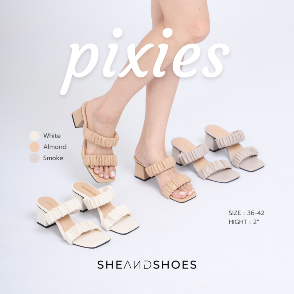 🚗 ส่งด่วน กทม - Pixies รองเท้าส้นสูง 2 นิ้ว [Sz.36 - 42] สายคาดแบบย่น