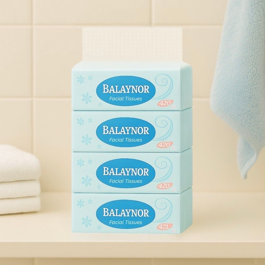 กระดาษทิชชู่Balaynor กระดาษเช็ดหน้า 420 แผ่น​# คุณภาพดี ซับ​น้ำแห้งไว