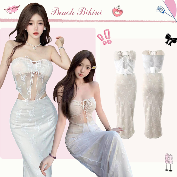 🌸Beach Bikini🌸ชุดว่ายน้ํา บิกินี่3ชิ้น บิกินี่เซ็ท ผ้าลูกไม้ เดรสยาวเกาะอก แฟชั่นเซ็กซี่ เหมาะกับไปทะเล