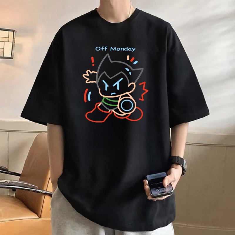 เสื้อผู้ชาย เสื้อยืดคอกลม แขนสั้น สกรีนลายการ์ตูนฮิตๆ oversize t shirt เสื้อสตรีทแฟชั่น คนอ้วน สีขาว - รูปที่ 4