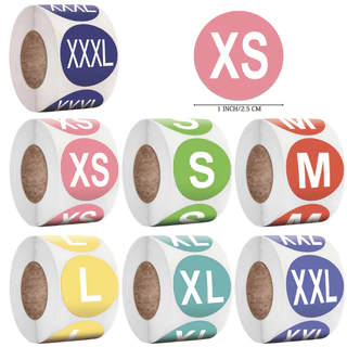งานเกรดดี 500ดวง/ม้วน 2.5cm สติ๊กเกอร์ไซส์ Sticker Size ติดสินค้า ติดเสื้อผ้า XXXL 3XL