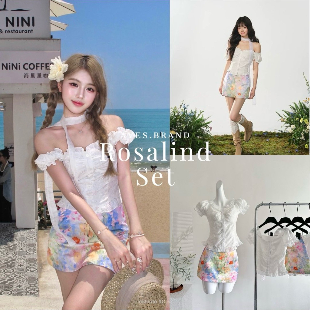 AVES.BRAND ROSALIND SET เสื้อลูกไม้ฉลุ กระโปรงดอกไม้