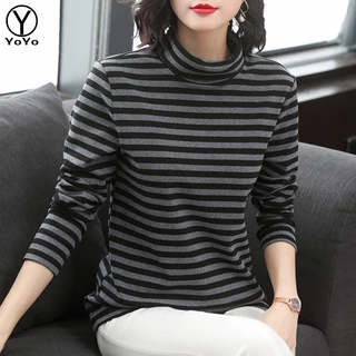 YOYO เสื้อยืดแขนยาวคอเต่า เสื้อผ้าแฟชั่นสไตล์เกาหลี แบบเรียบๆทันสมัย ใส่อุ่นกันหนาว รุ่น2837