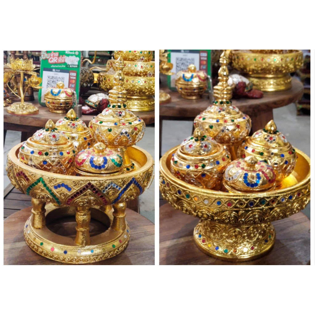 ชุดเชี่ยนหมาก ขันโตกพาน+ชุดผอบ ปิดทองคำเปลว