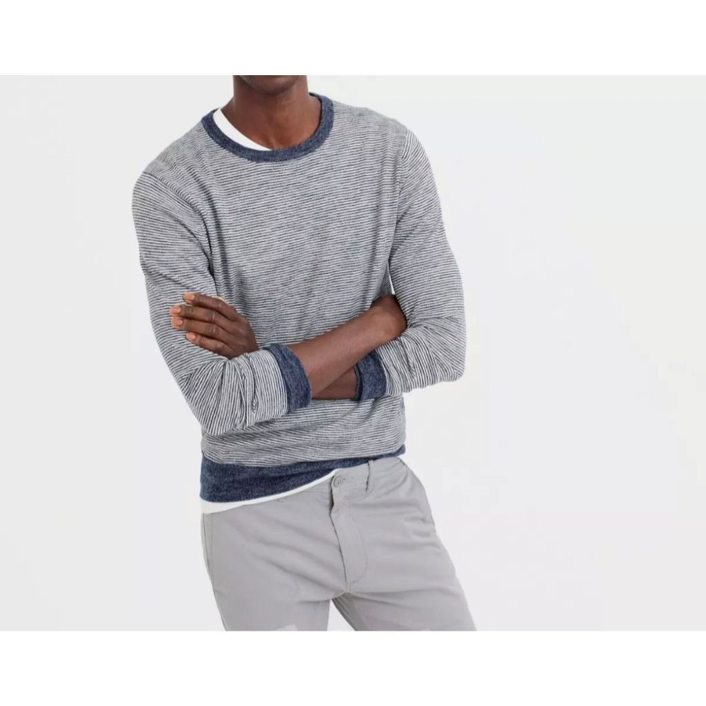 J.CREW Crew Neck Sweater in Heather Micro Stripe Size L