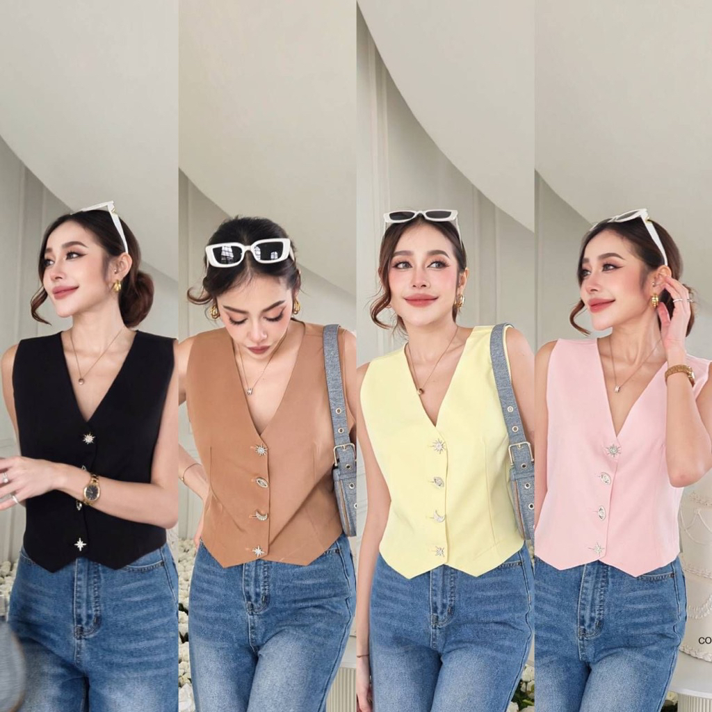 Galaxy Top : เสื้อแขนกุดแต่งกระดุมกาแลคซี่ เก๋มาก🌞🪐⭐️