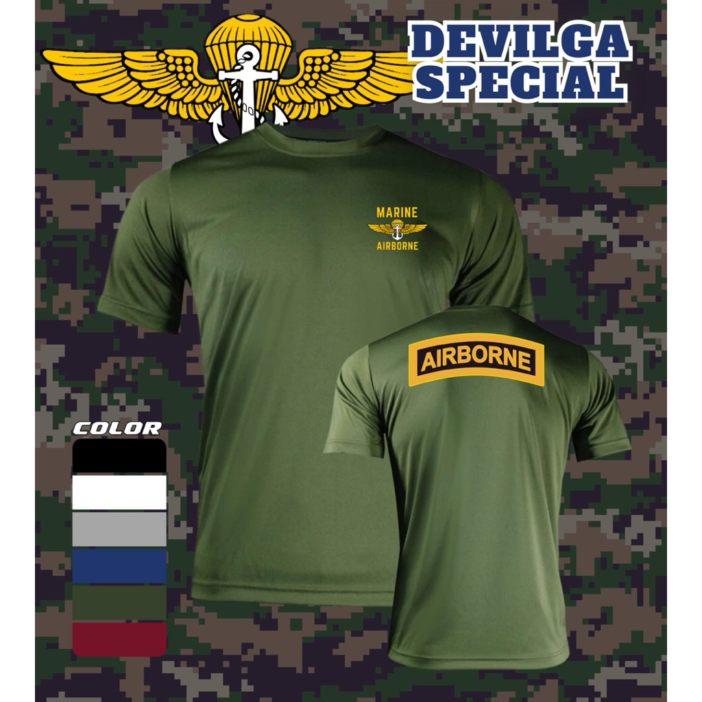 เสื้อยืดหลักสูตรโดดร่ม ส่งทางอากาศนาวิกโยธิน AIRBORNE ผ้าไมโคร100% ระบายอากาศดี
