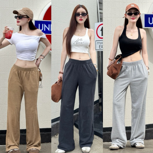 ພ້ອມສົ່ງ ກາງເກງວໍມ Basic Sweatpants ຜ້າເທຣຣີ (ຜ້າກະເບື້ອງປາ) 10 ສີ ເອື້ອຍສະບາຍ