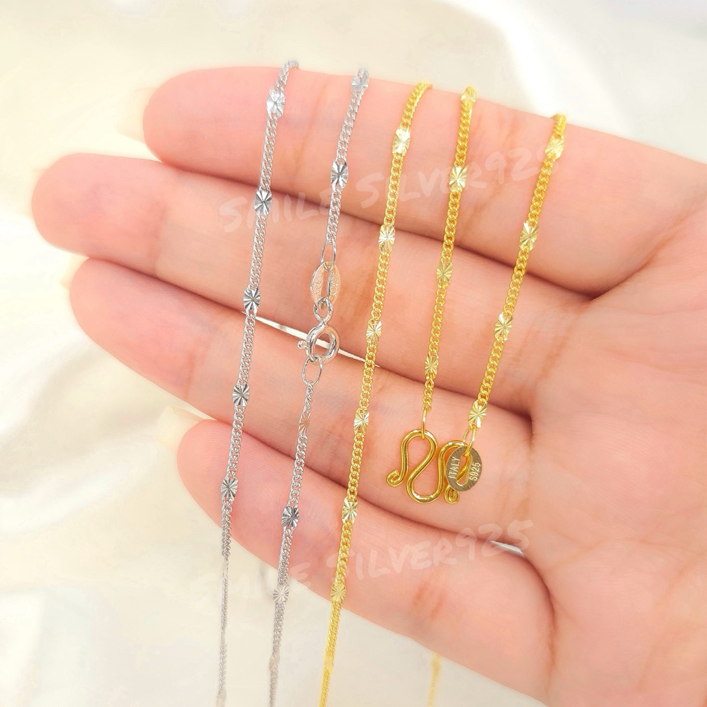 ส98 สร้อยคอ ลายCubeดาวกระจาย 1.7x0.6mm.เงินแท้ 92.5% Italy ชุบทอง18k,ชุบทองคำขาว