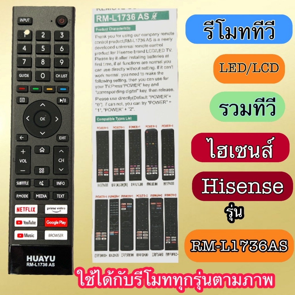 ใช้กับทีวี  รวม ไฮเซนส์ HISENSE -ERF3K870H(2K)-ERF3780H-EN2J30H-ERF3H90H-EN3A70 ERF3R69H -ERF3A90- E