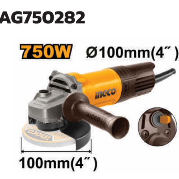 เครื่องเจียร หินเจีย ไฟฟ้า 750วัตต์ ขนาด 4นิ้ว สวิตช์ท้าย INGCO รหัส AG750282