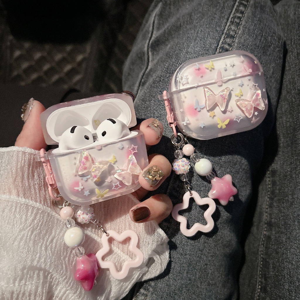 เคส แอร์พอต ลาย ผีเสื้อชมพู Airpods 1/2  เคสAirpods 1/2 gen2 pro1 Pro2 gen3 Airpods 4