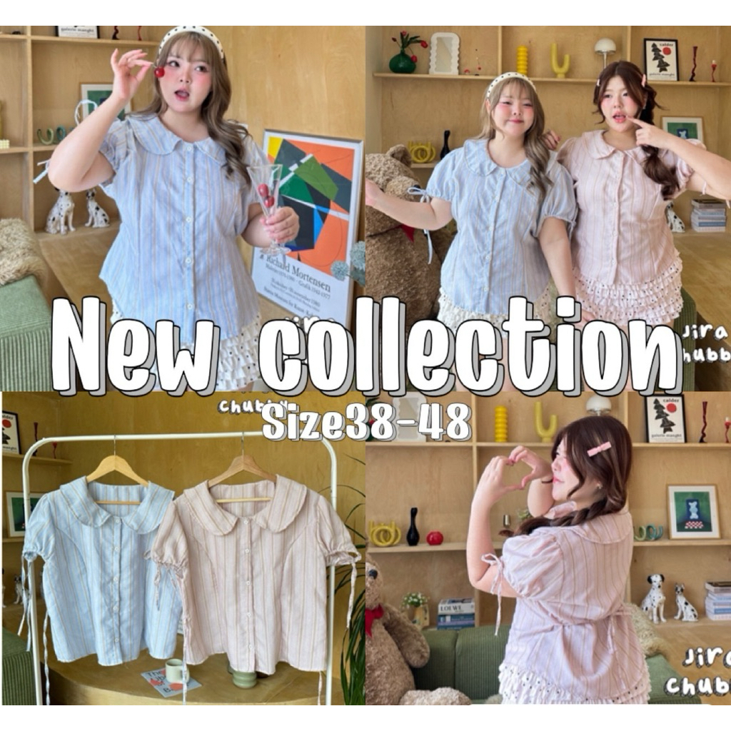 (Shopee video & liveมีส่วนลด) พร้อมส่ง ครบสี✅เสื้อคอบัวลายริ้วแขนผูกโบว์ ตัวแขนใส่สม็อคดึงโบว์ได้ตามใจsize38-48