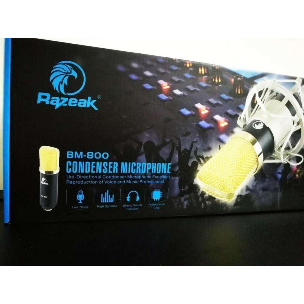 RAZEAKไมค์ ไมค์อัดเสียง คอนเดนเซอร์ Pro Condenser Mic Microphone BM800 พร้อม ขาตั้งไมค์โครโฟน และอุป