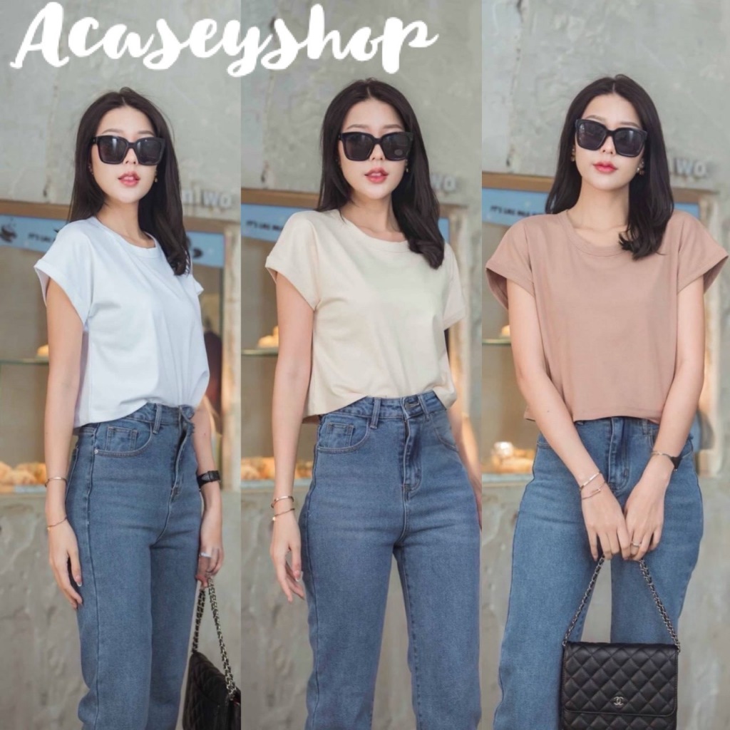 Acasey เสื้อยืดผู้หญิง oversize ผ้าเนื้อนิ่มใส่สบาย กุ้นขอบแขน เรียบหรูดูดี ใส่ได้บ่อยมาก T58