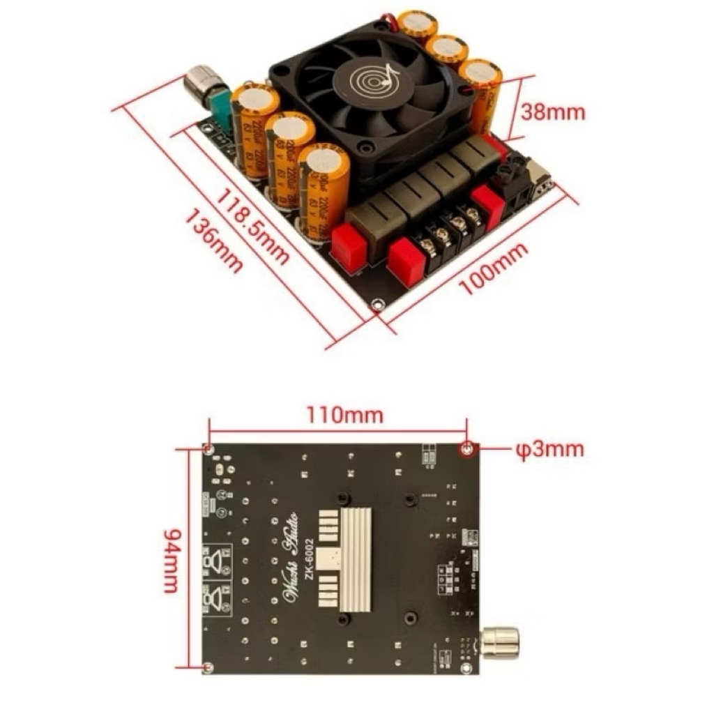 zk-6002 แท้💯แอมป์จิ๋วขับซับ TPA3255 กำลัง600+600วัตต์ DC 18-50V แอมป์จิ๋วแรงๆ แอมจิ๋ว zk-6002แท้ แอม