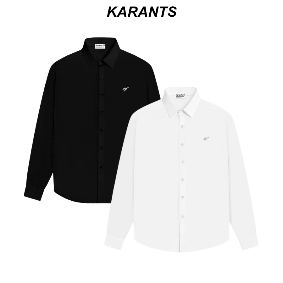 Karants เสื้อเชิ้ตแขนยาวสีพื้นโลโก้โลหะ เกรดพรีเมียม ทรง Oversize สำหรับผู้ชายและผู้หญิง KR234 Unise