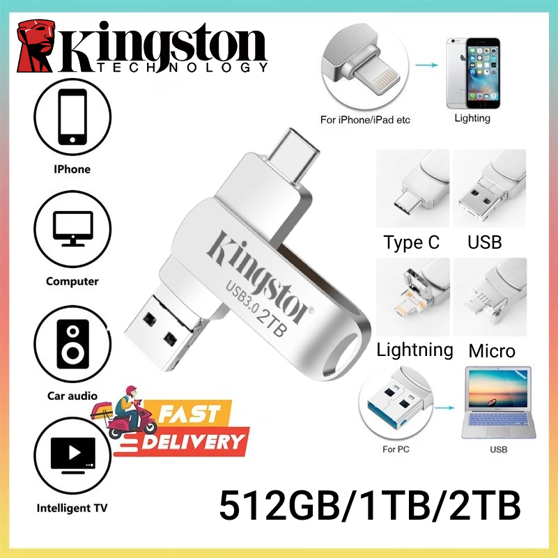 แฟลชไดรฟ์ Usb 3.0 OTG 2TB/1TB/512GB 4 in 1 กันน้ํา ความเร็วสูง สําหรับ iPhone 8 X XR 11-16 อนุกรม Android โทรศัพท์มือถ