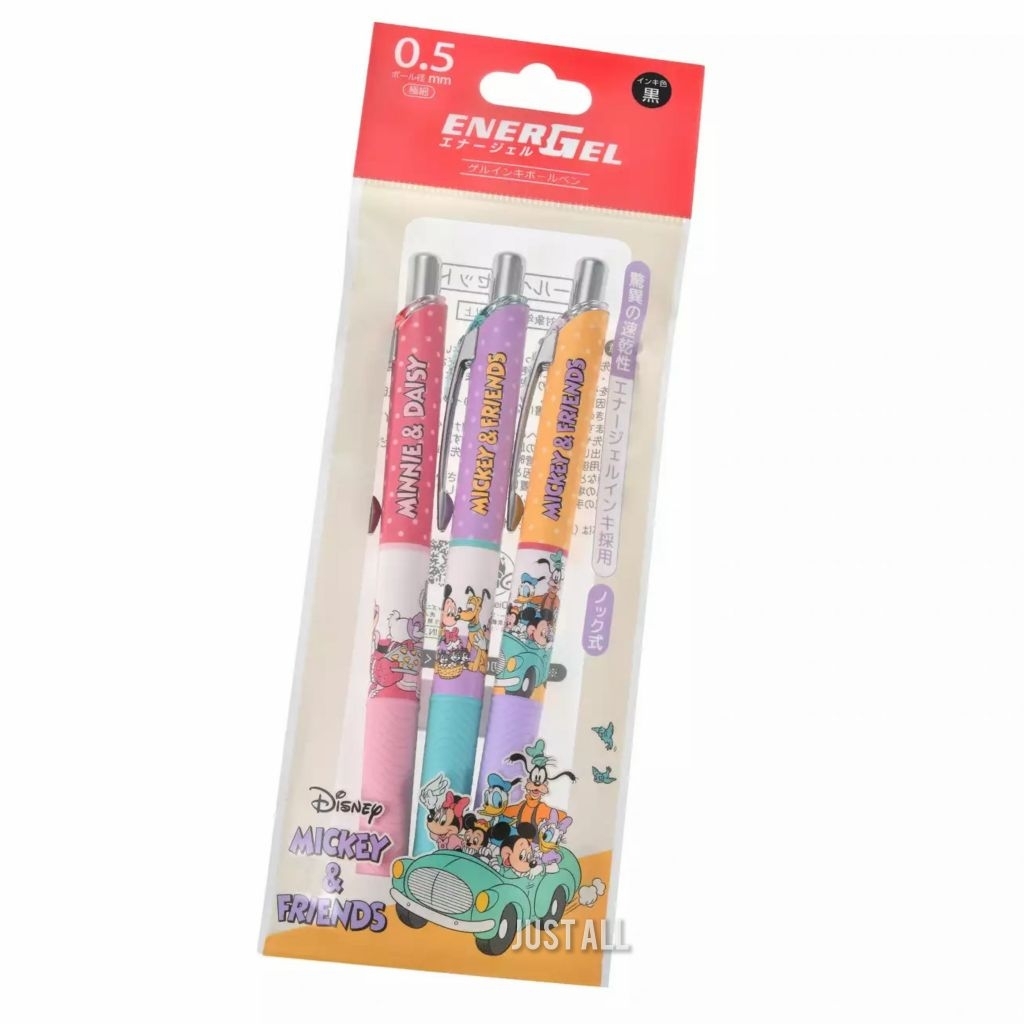 [6/2025] Disney Store × Pentel ลาย Mickey set 3 ชิ้น ปากกาหมึกเจล หมึกดำ 0.5mm เปลี่ยนรีฟิลได้